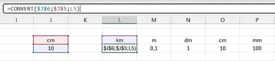 Exemple de tableau de conversion des longueurs dynamique dans Excel