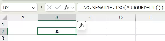 Formule pour afficher le numéro de semaine actuel avec NO.SEMAINE.ISO