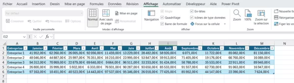 Exemple Excel entreprise converti en PDF