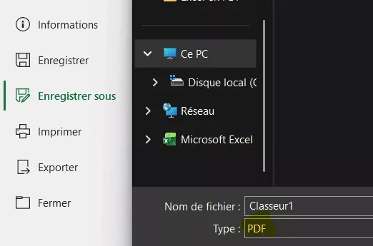Conversion Excel vers PDF exemple