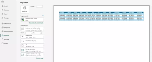 Aperçu impression Excel avant PDF