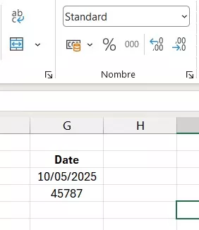Exemple de deux dates identiques dans Excel avec des formats différents