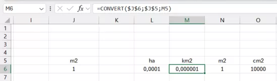 Exemple de tableau de conversion des surfaces dynamique dans Excel
