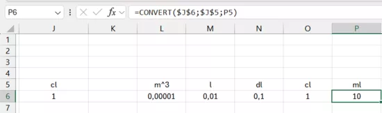 Exemple de tableau de conversion des volumes dynamique dans Excel
